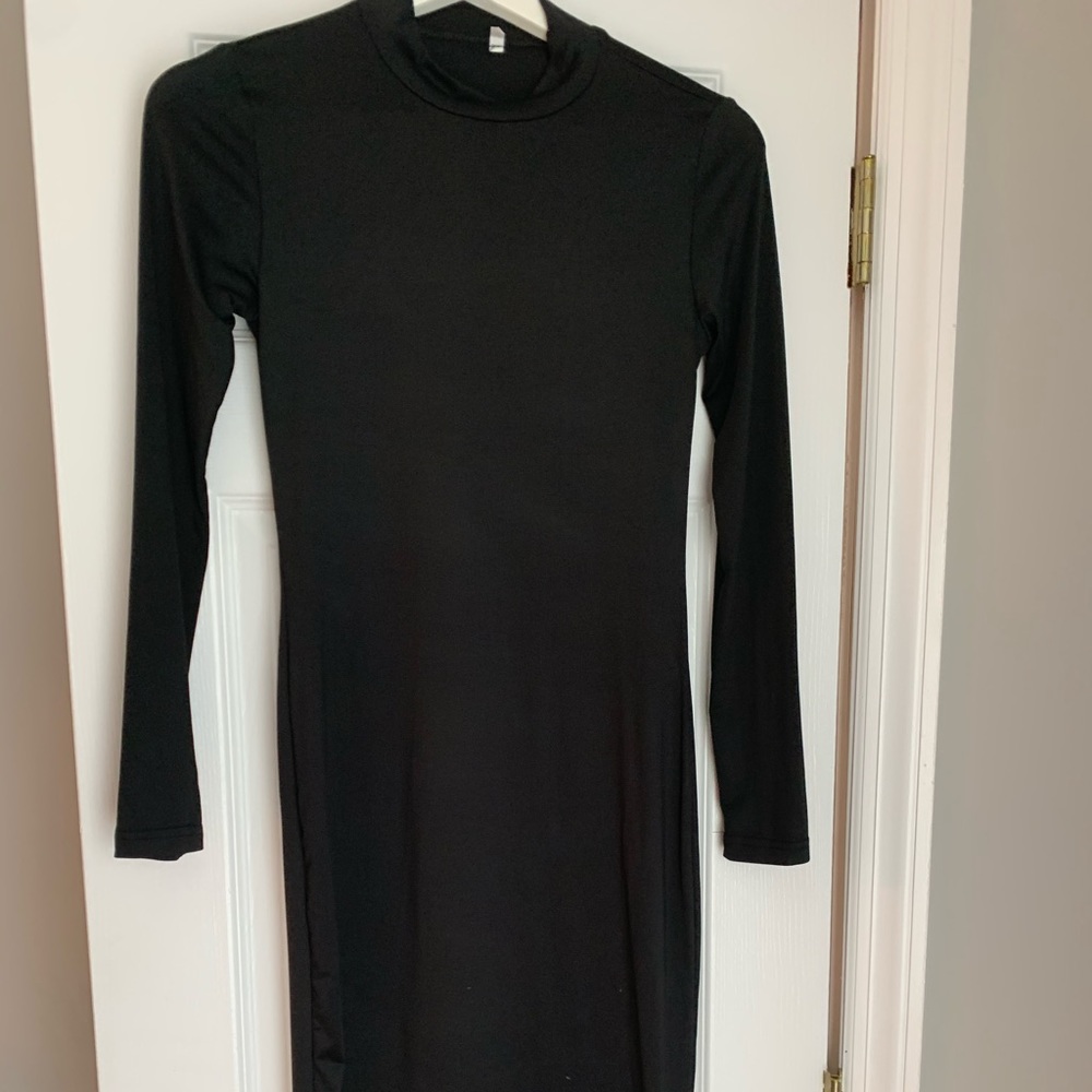 Black midi calf length bodycon dress